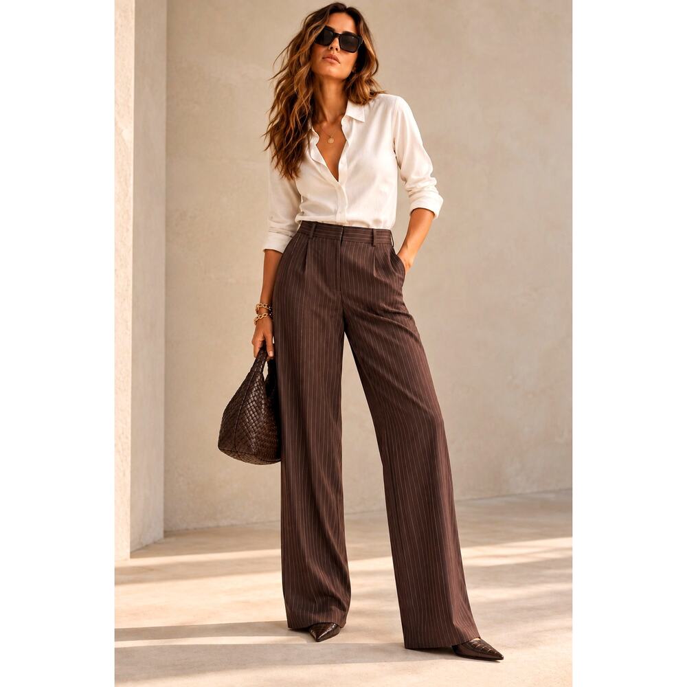 Abercrombie Brown Pinstripe Wide-Leg Trousers – Size 31 Regular